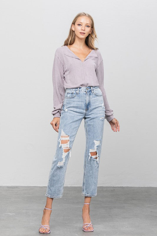 Effortlessly Cool: High Rise Ripped Girlfriend Jeans