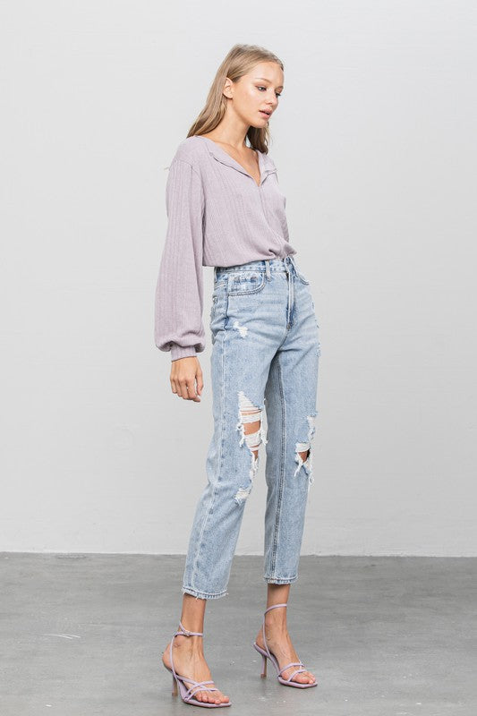 Effortlessly Cool: High Rise Ripped Girlfriend Jeans