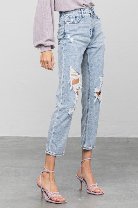 Effortlessly Cool: High Rise Ripped Girlfriend Jeans