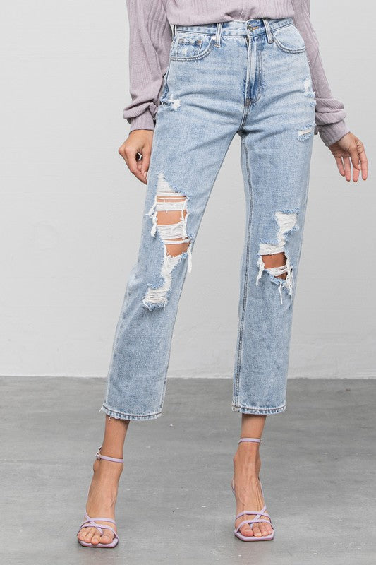 Effortlessly Cool: High Rise Ripped Girlfriend Jeans