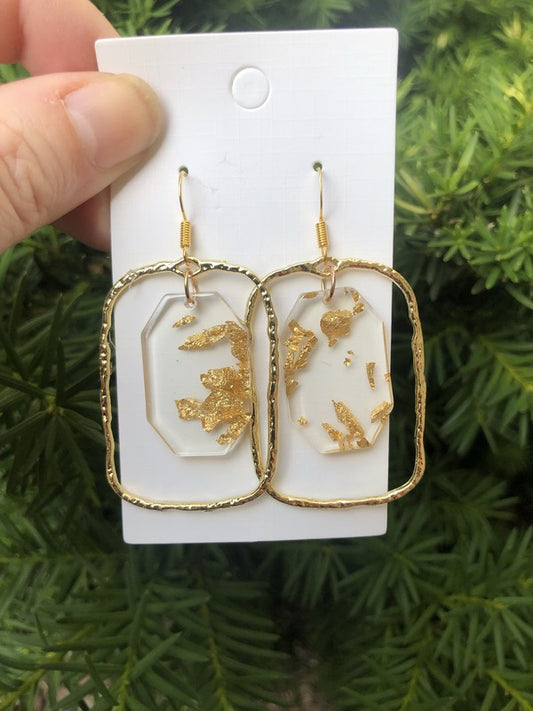 Gold Flake Acrylic Earrings - Lightweight Statement Jewelry