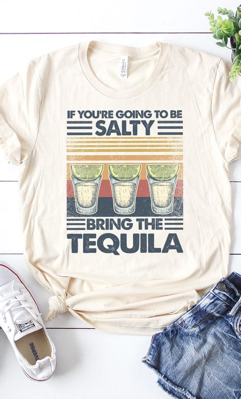 Let your sense of fun shine through with this Salty, bring the tequila retro graphic tee! Perfect for margarita Mondays and Cinco de Mayo fiestas, make sure you've got this tee on your next night out. Making the most of the night starts with this stylish and spirited shirt!