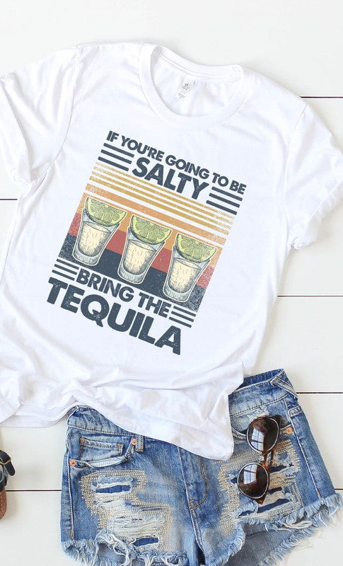 Let your sense of fun shine through with this Salty, bring the tequila retro graphic tee! Perfect for margarita Mondays and Cinco de Mayo fiestas, make sure you've got this tee on your next night out. Making the most of the night starts with this stylish and spirited shirt!