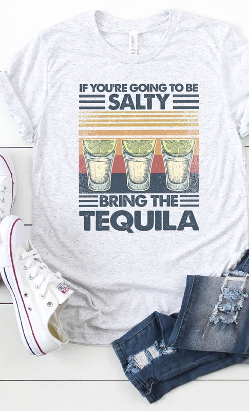 Let your sense of fun shine through with this Salty, bring the tequila retro graphic tee! Perfect for margarita Mondays and Cinco de Mayo fiestas, make sure you've got this tee on your next night out. Making the most of the night starts with this stylish and spirited shirt!