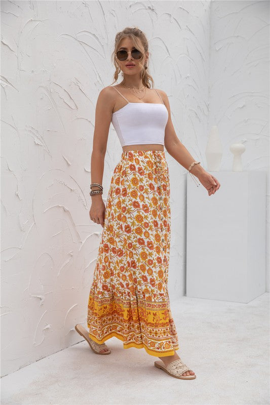 Womens Print Maxi Skirt