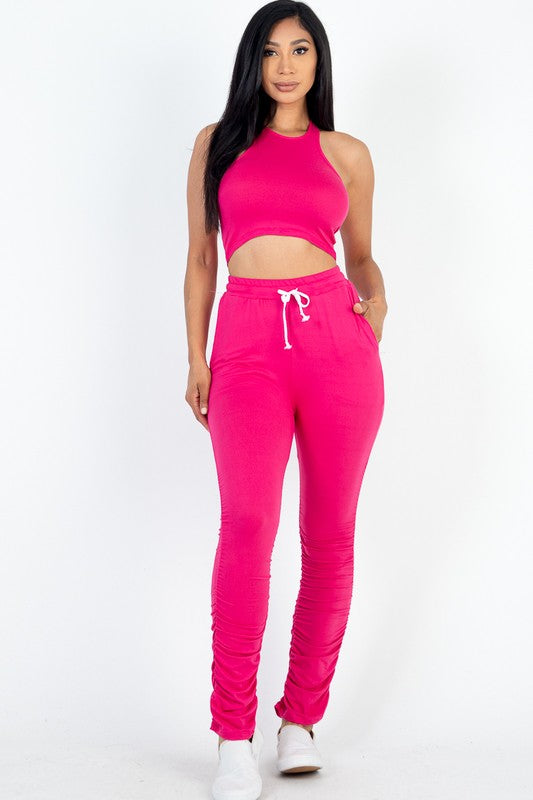 Crop Top & Ruched Drawstring Pants Set – Sassy, Stylish, and Ready for Any Adventure!