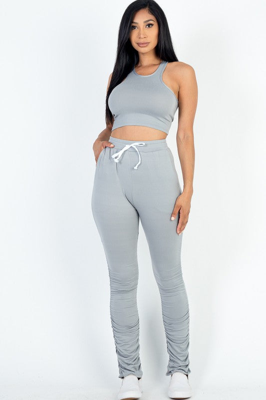 Crop Top & Ruched Drawstring Pants Set – Sassy, Stylish, and Ready for Any Adventure!