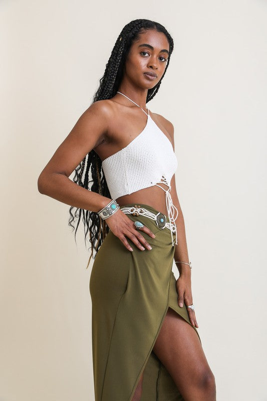 Effortlessly Chic: Lace-Up Halter Knit Bralette