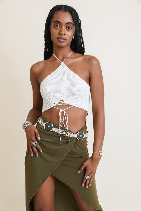 Effortlessly Chic: Lace-Up Halter Knit Bralette