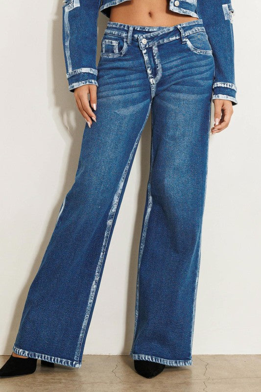 Crisscrossed & Creative: Hand-Painted Blush Wide Jeans