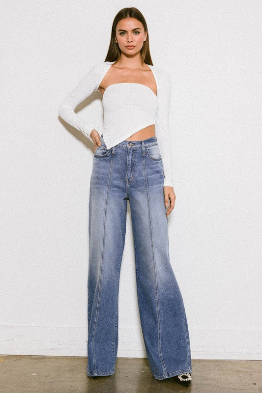 High Rise Center Line Wide Jeans – Bold and Stylish Denim Statement