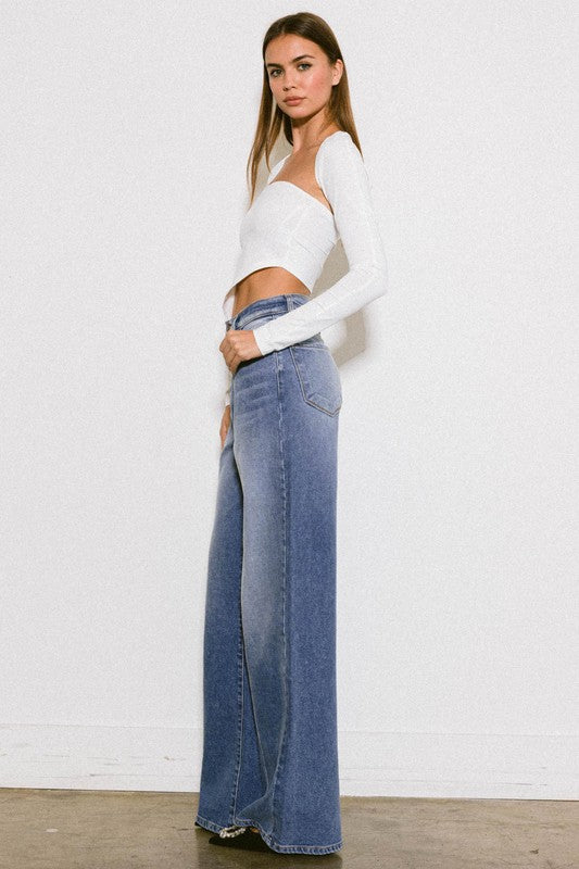 High Rise Center Line Wide Jeans – Bold and Stylish Denim Statement