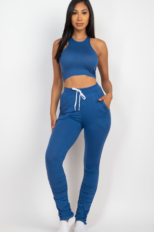 Crop Top & Ruched Drawstring Pants Set – Sassy, Stylish, and Ready for Any Adventure!