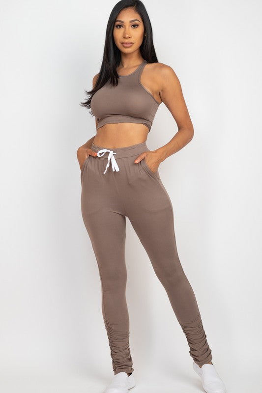 Crop Top & Ruched Drawstring Pants Set – Sassy, Stylish, and Ready for Any Adventure!