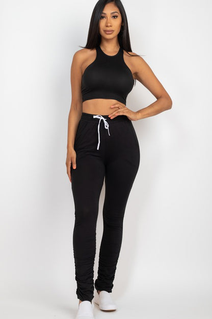 Crop Top & Ruched Drawstring Pants Set – Sassy, Stylish, and Ready for Any Adventure!