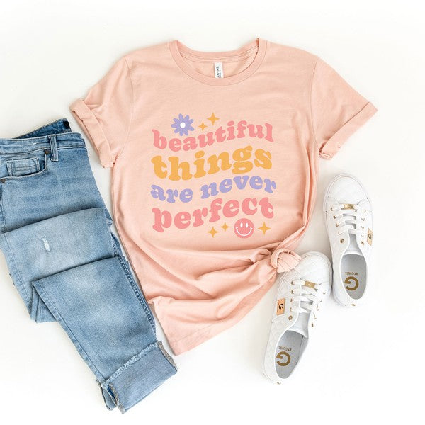 Beautiful Things Perfect Short Sleeve Graphic TeeBeautiful Things Perfect Short Sleeve Graphic Tee – Motivational, Positive Vibes for Every Day