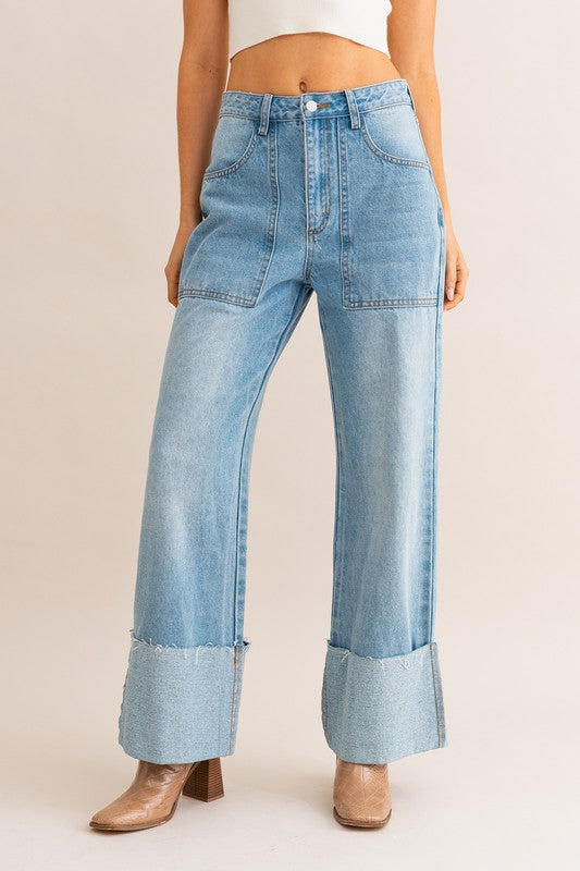 Boss Babe Vibes: High-Waisted Wide Leg Cuffed Jeans