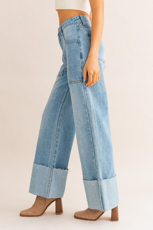 Boss Babe Vibes: High-Waisted Wide Leg Cuffed Jeans