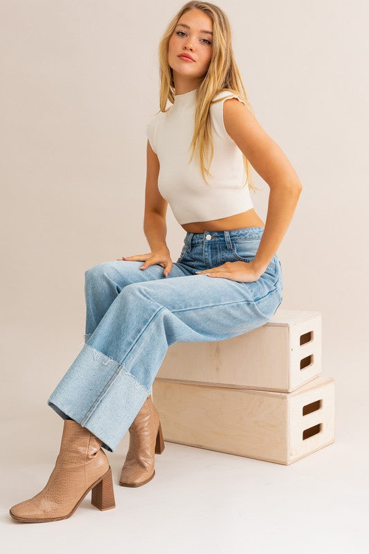 Boss Babe Vibes: High-Waisted Wide Leg Cuffed Jeans