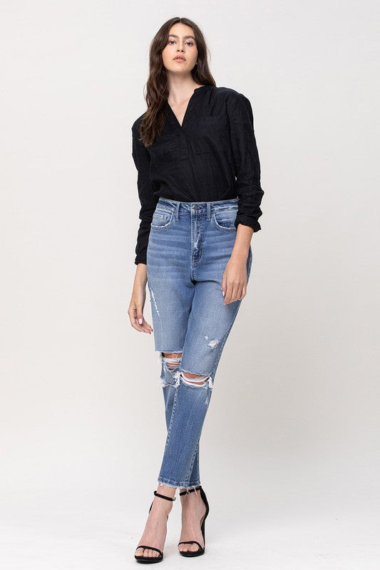 Super High Rise Stretch Mom Jeans – Trendy and Comfortable