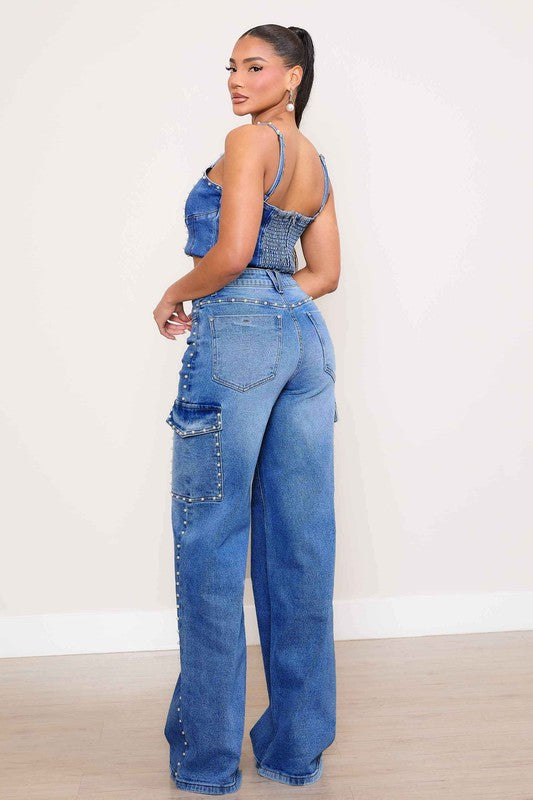 High-Rise Wide Leg Cargo Jeans – Chic, Functional, and Trendy