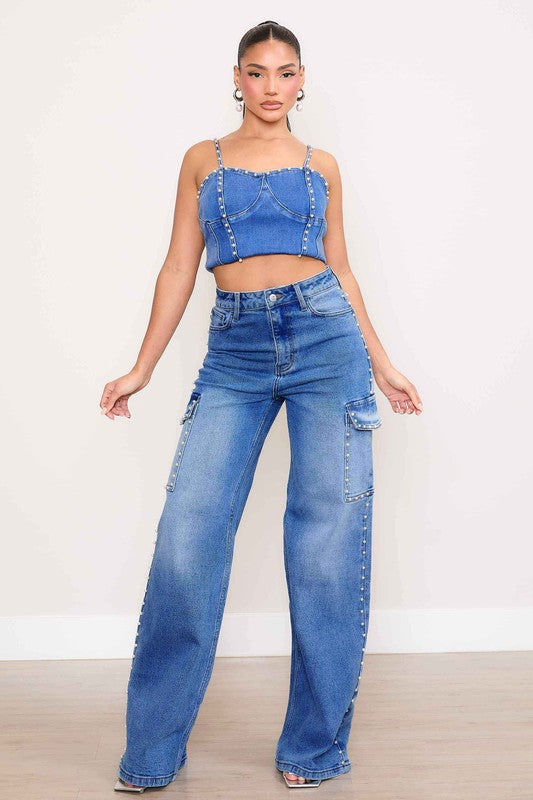 High-Rise Wide Leg Cargo Jeans – Chic, Functional, and Trendy