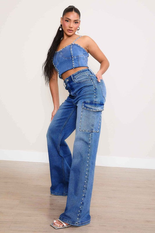 High-Rise Wide Leg Cargo Jeans – Chic, Functional, and Trendy