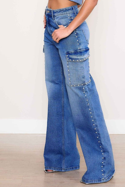 High-Rise Wide Leg Cargo Jeans – Chic, Functional, and Trendy