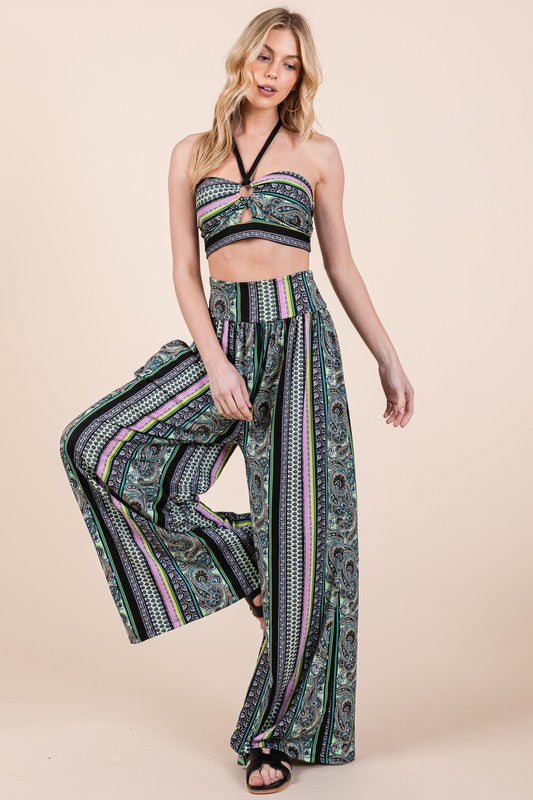 Boho Print Wide Leg Pants with Pockets – Perfect for Resort, Vacation, and Lounge Style!