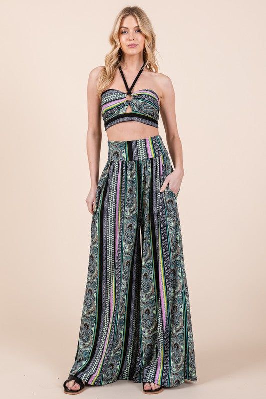 Boho Print Wide Leg Pants with Pockets – Perfect for Resort, Vacation, and Lounge Style!