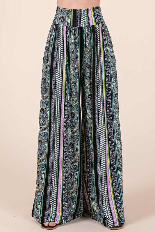 Boho Print Wide Leg Pants with Pockets – Perfect for Resort, Vacation, and Lounge Style!