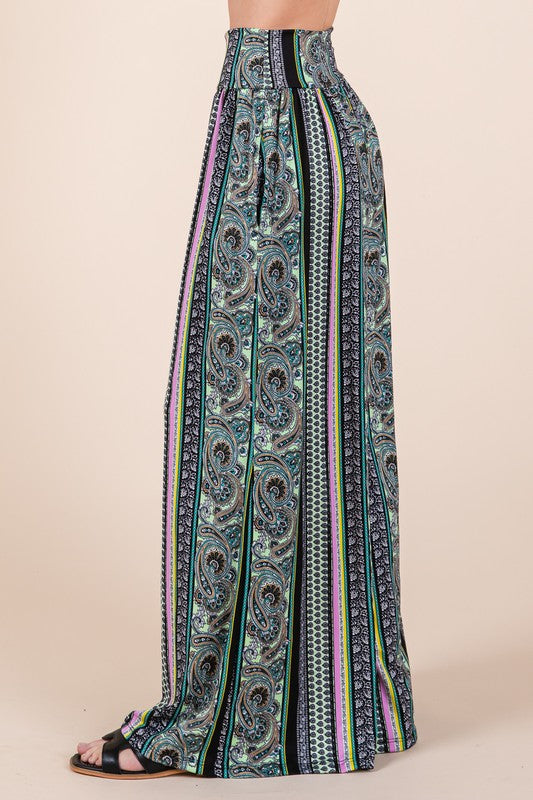 Boho Print Wide Leg Pants with Pockets – Perfect for Resort, Vacation, and Lounge Style!