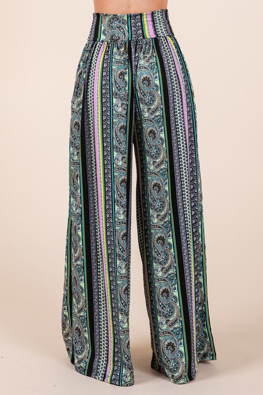 Boho Print Wide Leg Pants with Pockets – Perfect for Resort, Vacation, and Lounge Style!