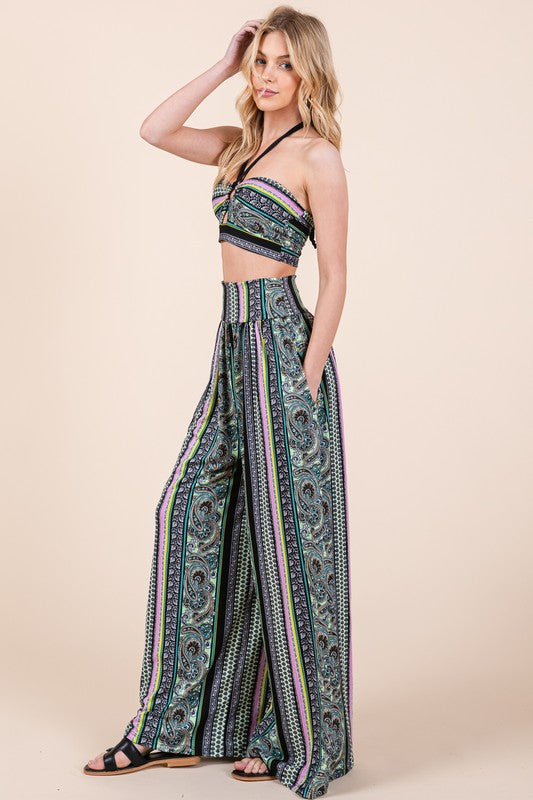 Boho Print Wide Leg Pants with Pockets – Perfect for Resort, Vacation, and Lounge Style!