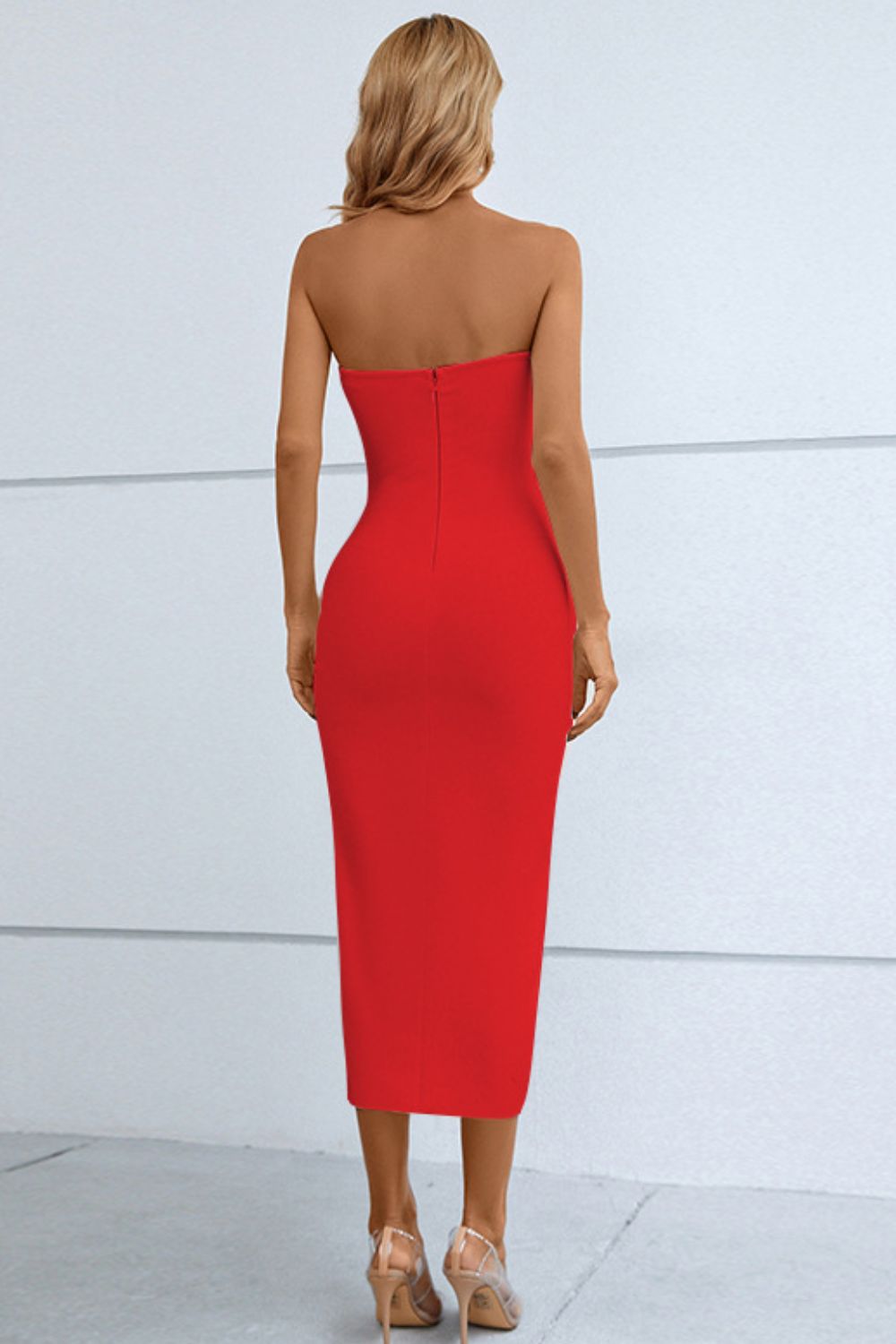 Chic & Sexy: Cutout Strapless Drawstring Detail Split Bandage Dress – Perfect for Formal Nights