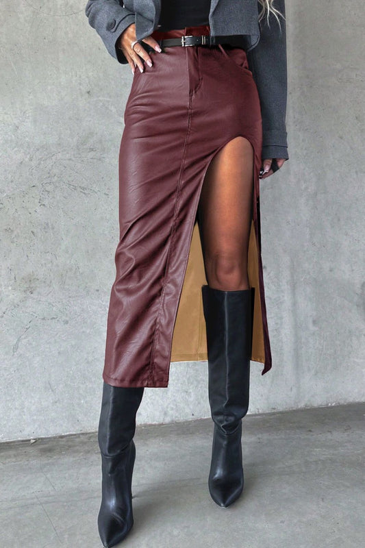 Stylish Slit Midi Skirt with Pockets – Function Meets Fashion