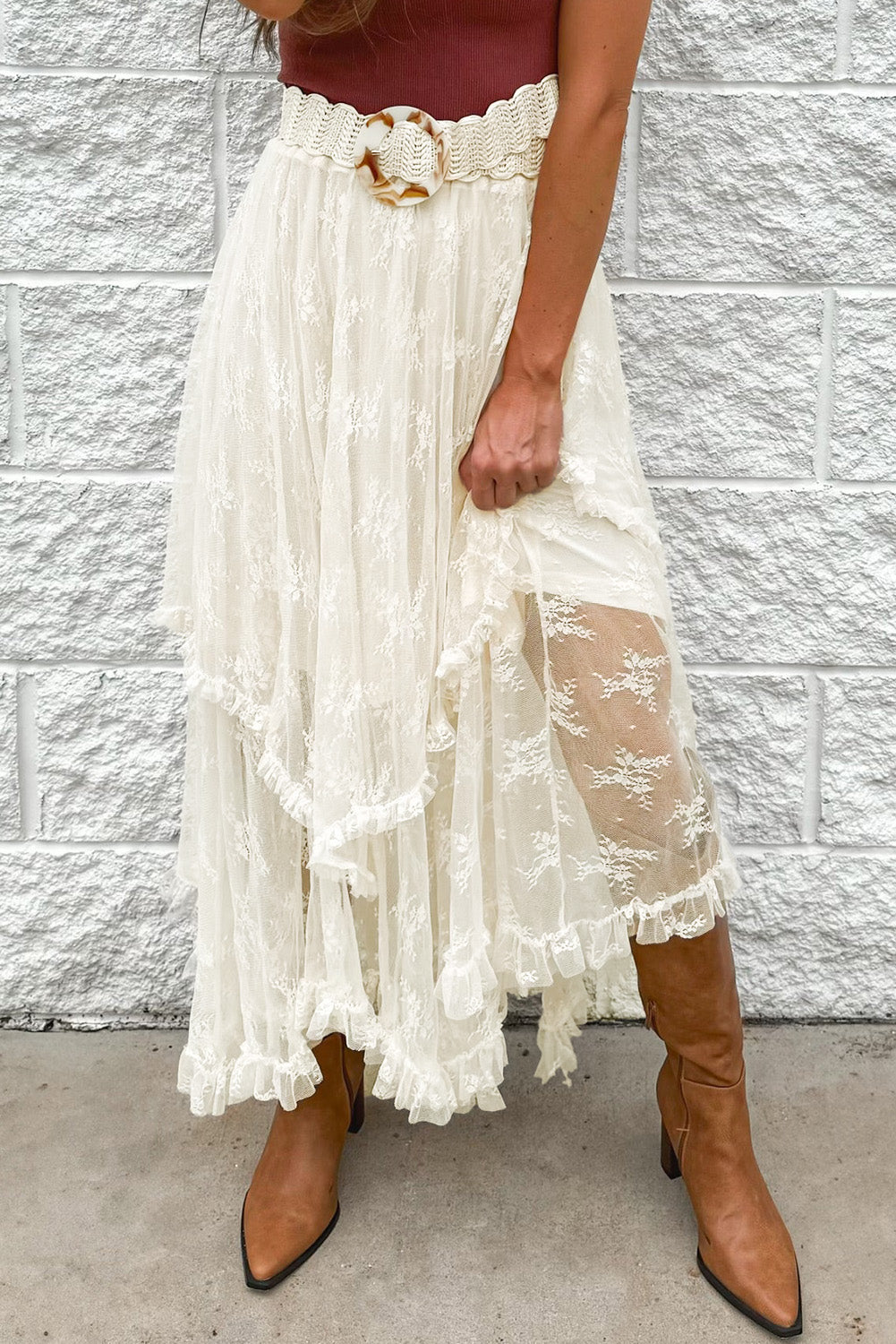 Romantic Lace Tiered Midi Skirt – Effortless Elegance