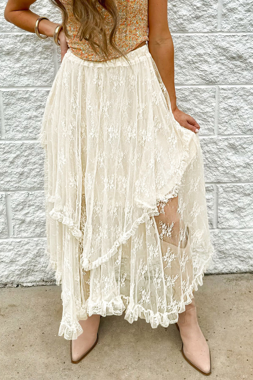 Romantic Lace Tiered Midi Skirt – Effortless Elegance