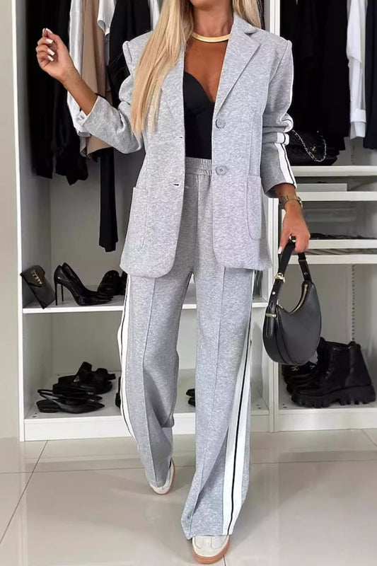 Sleek & Sophisticated: Contrast Lapel Collar Top & Pants Set – Effortless Elegance