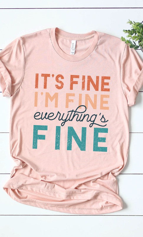 Show your optimistic side with our "Its Fine Im Fine Everythings Fine" Graphic Tee. In colors White and Cream or Ash, our 100% airlume combed and ringspun cotton makes this a soft, comfortable addition to your wardrobe. Join us in spreading positivity and making the world a better place!