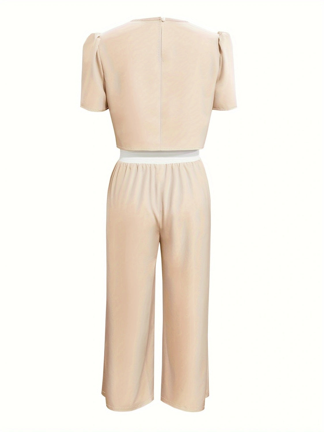 Effortlessly Stylish: Round Neck Short Sleeve Top & Tied Pants Set – Perfect for Casual Outings