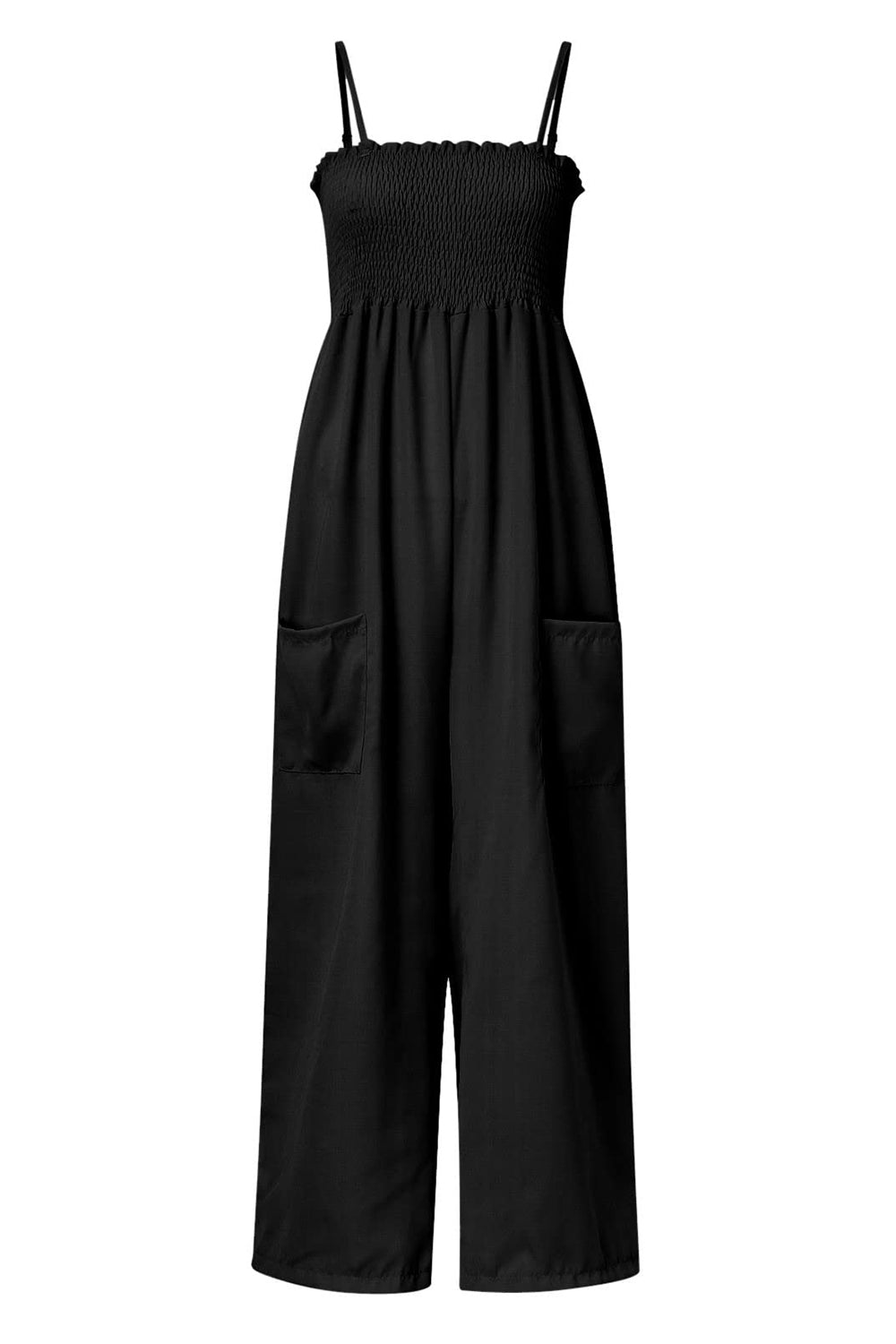 Effortlessly Chic: Smocked Wide-Leg Jumpsuit with Pockets