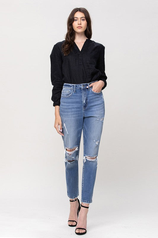 Super High Rise Stretch Mom Jeans – Trendy and Comfortable