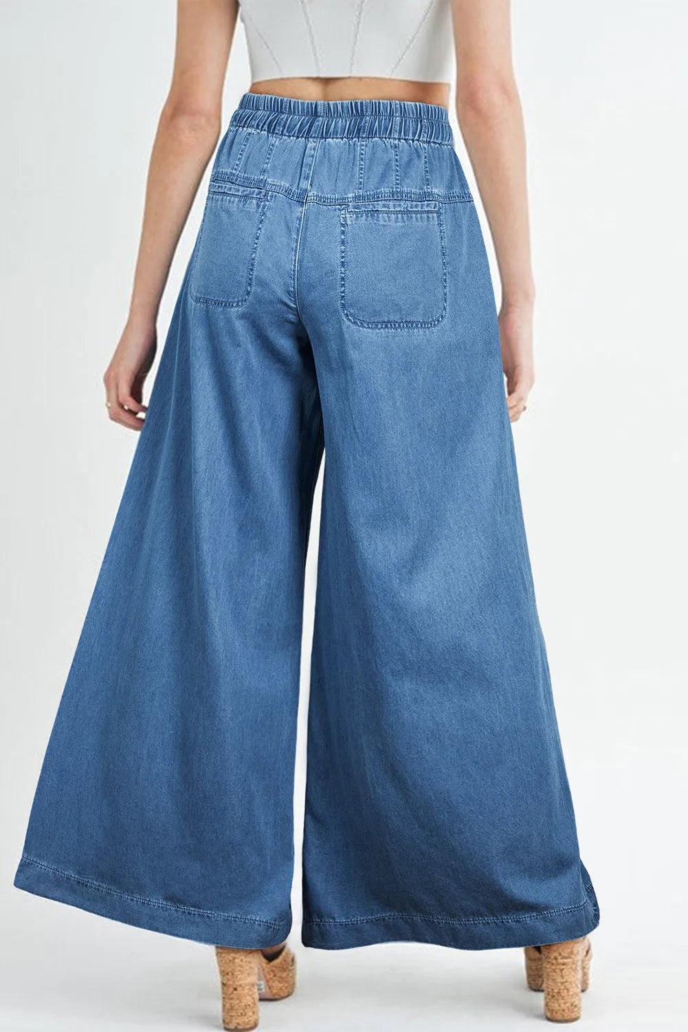 Drawstring Elastic Waist Wide-Leg Jeans – Relaxed Style, Effortless Comfort