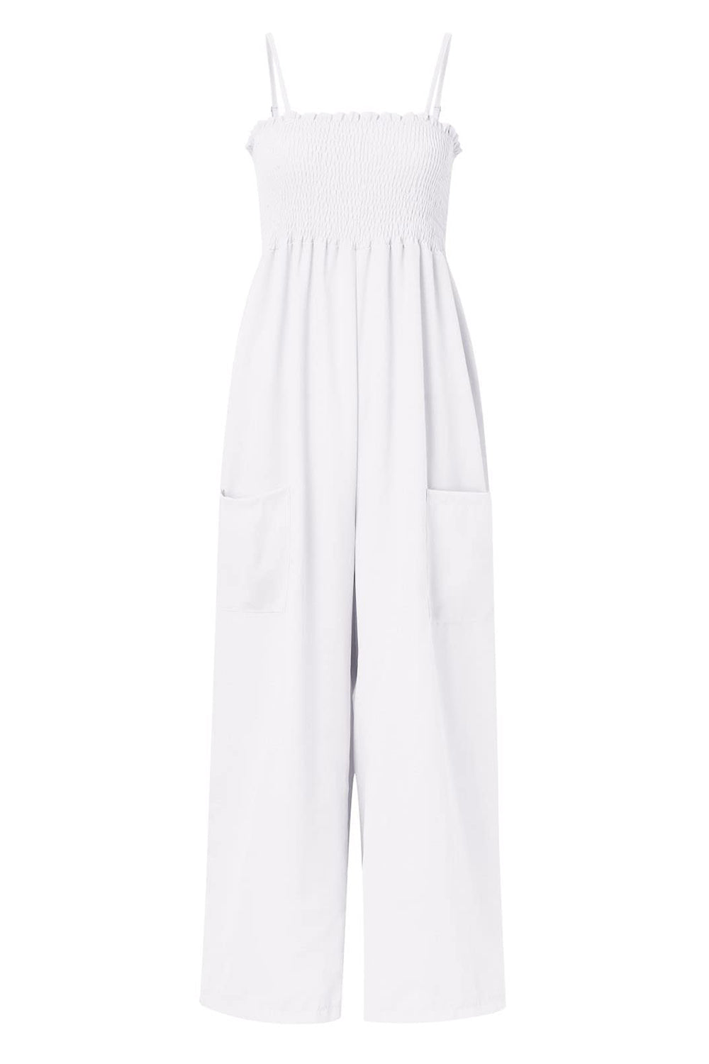 Effortlessly Chic: Smocked Wide-Leg Jumpsuit with Pockets